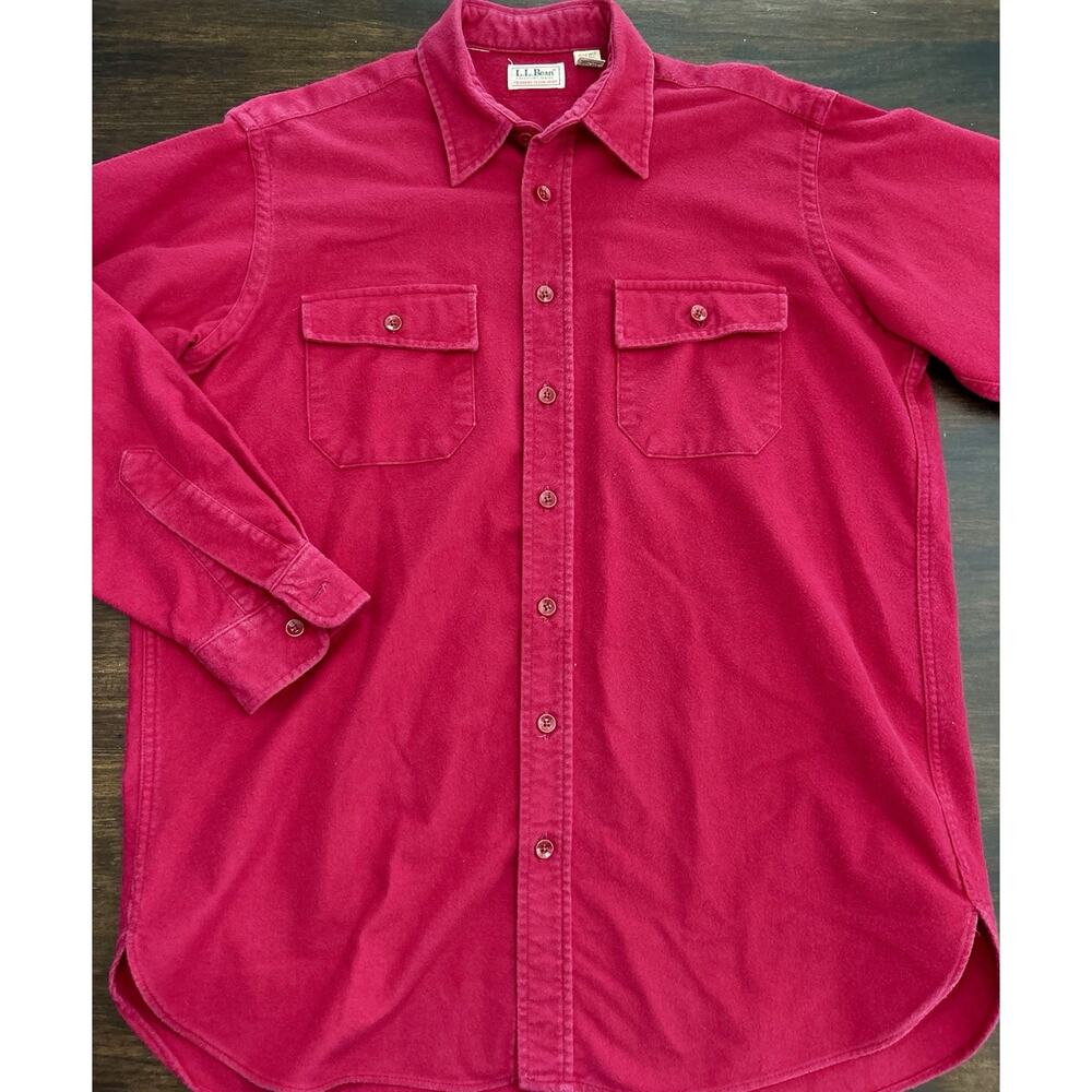 VTG LL Bean Shirt Red Chamois Cloth Heavy Long Sleeve Pockets USA Mens 16.5 Tall